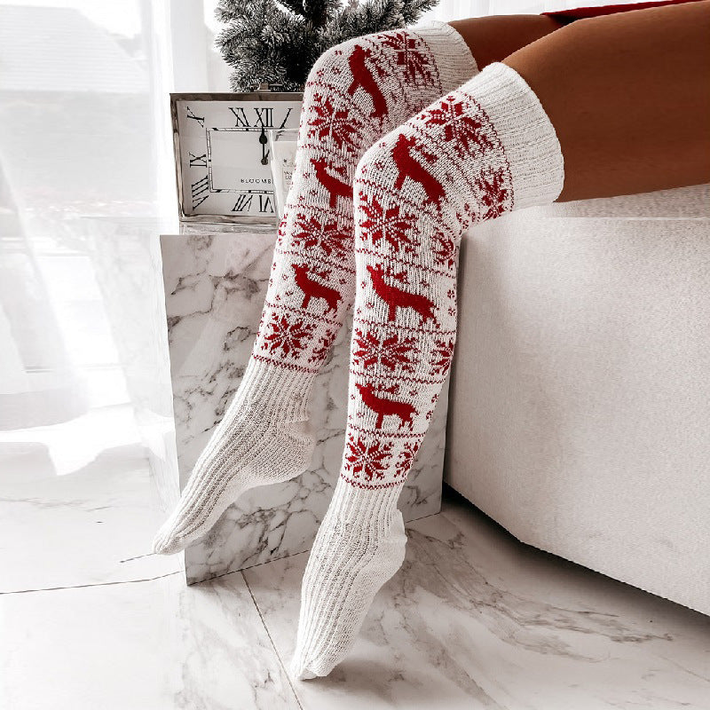 Winter Christmas Warm Knitted Women Long Socks For Ladies Gifts Free Size