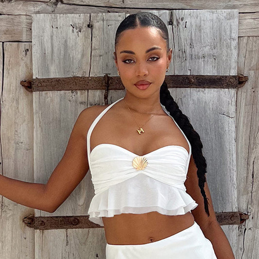 Women's Pure Hot Girl Metal Shell Button Vest Top