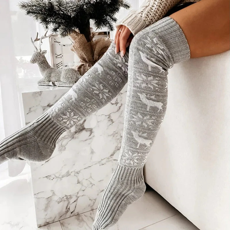 Winter Christmas Warm Knitted Women Long Socks For Ladies Gifts Free Size
