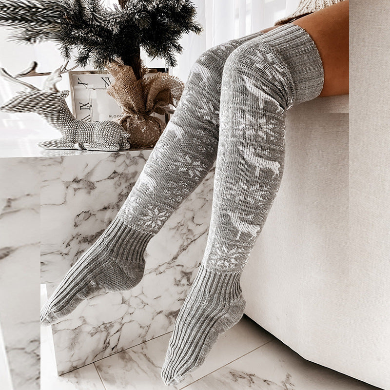 Winter Christmas Warm Knitted Women Long Socks For Ladies Gifts Free Size