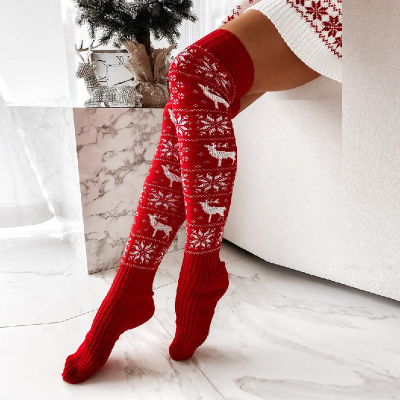 Winter Christmas Warm Knitted Women Long Socks For Ladies Gifts Free Size